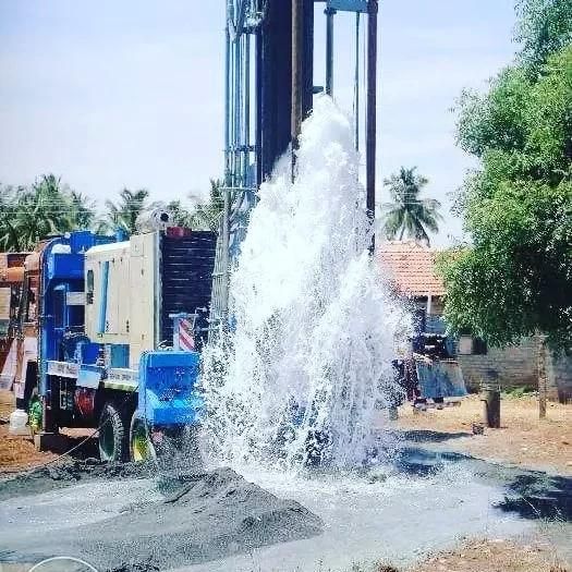 Water flowing from a completed borehole